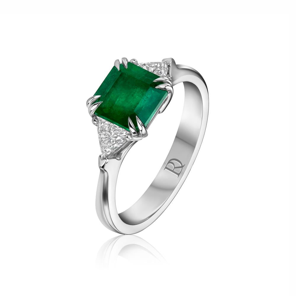 Emerald and Diamond Ring in White Gold