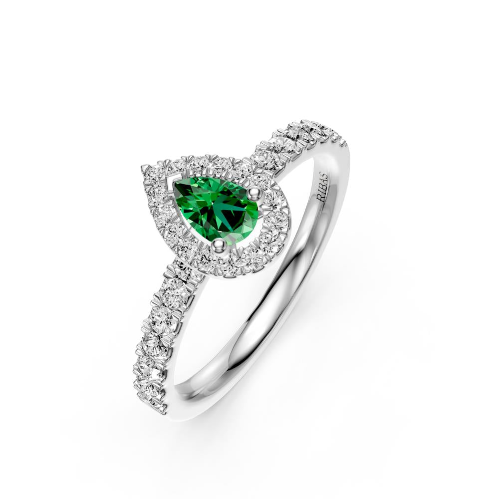 Diamond Ring with Tsavorites in White Gold