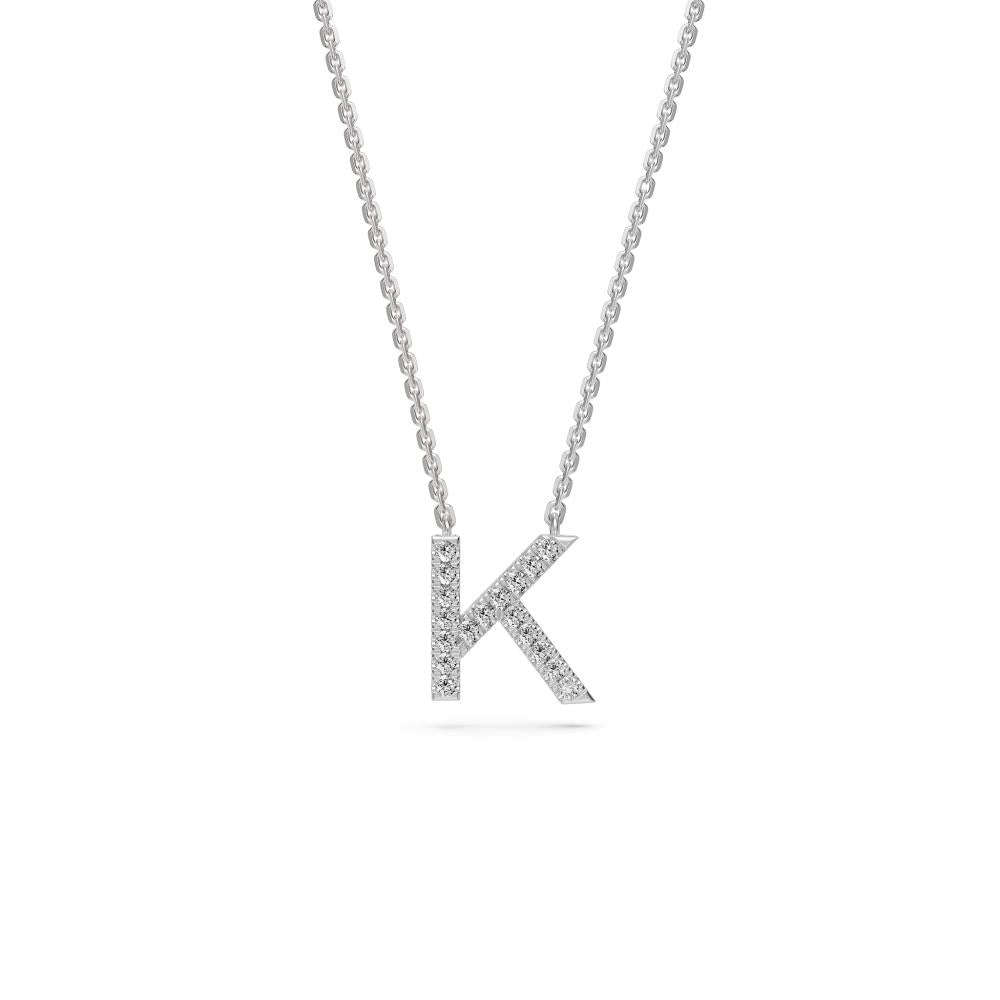 Diamond Letter K Necklace in White Gold