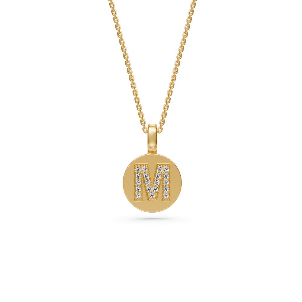 Diamond Letter M Pendant in Yellow Gold