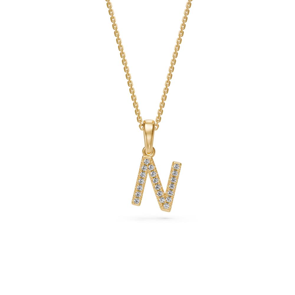 Mini Diamond Letter N Pendant in Yellow Gold
