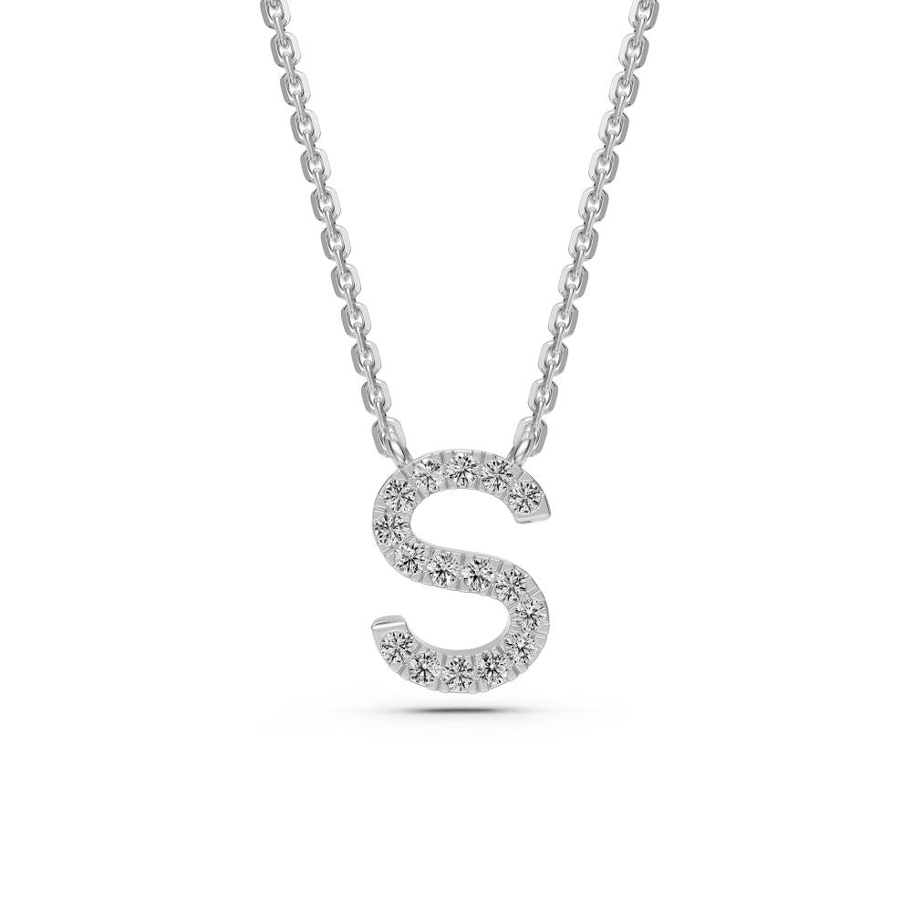 Diamond Letter S Necklace in White Gold