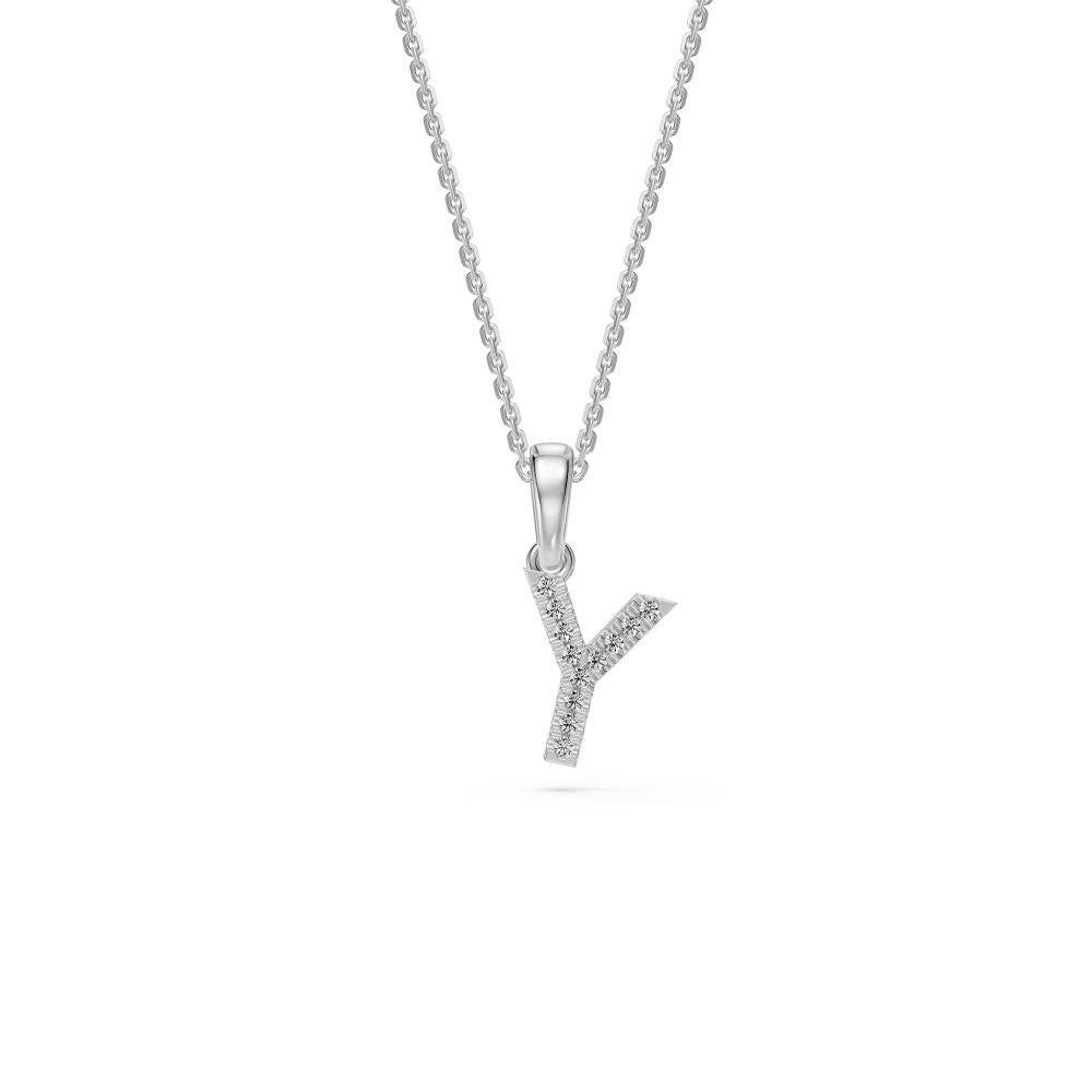 Mini Diamond Letter Y Pendant in White Gold