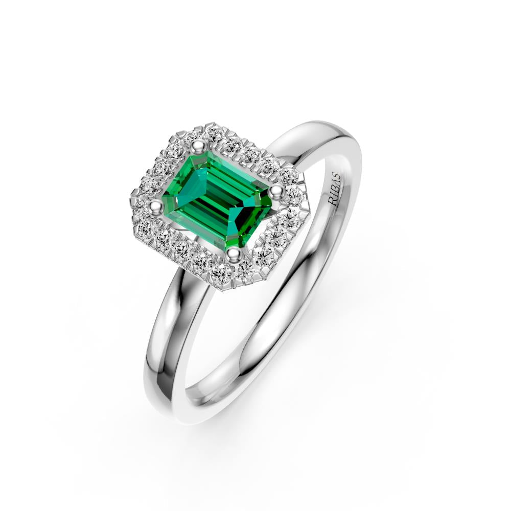 Diamond Ring with Tsavorites in White Gold