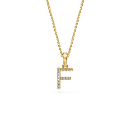 Mini Diamond Letter F Pendant in Yellow Gold