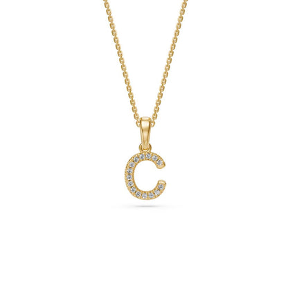 Mini Diamond Letter C Pendant in Yellow Gold