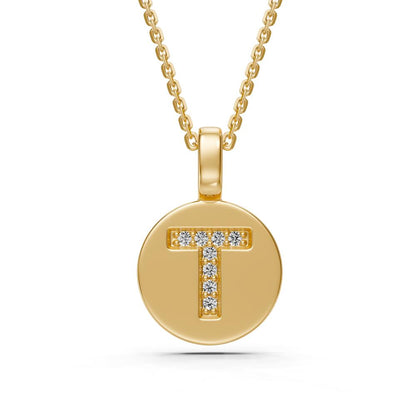 Diamond Letter T Pendant in Yellow Gold