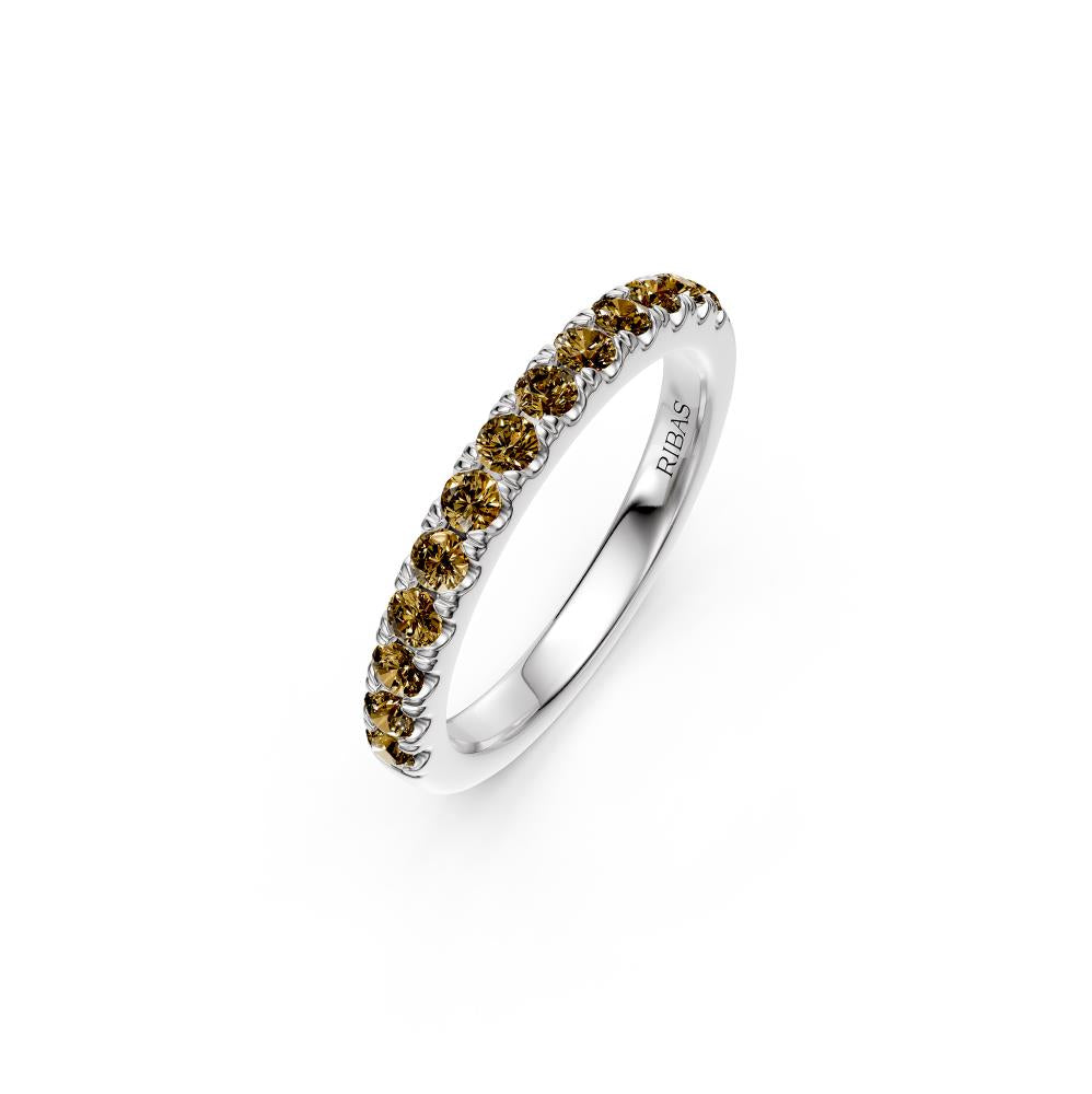 Cognac Diamond Band Ring in White Gold - Slim
