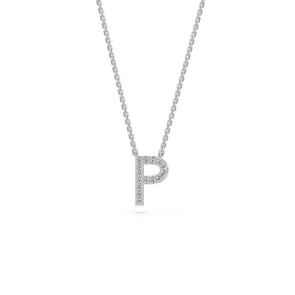 Diamond Letter P Necklace in White Gold