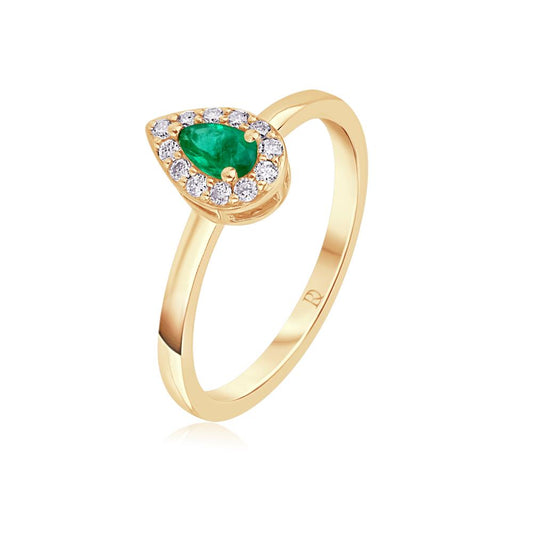 Geltono aukso žiedas su smaragdu ir deimantais JFA15356