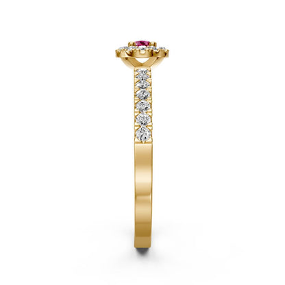 Diamond Ring with Pink Sapphire in Yellow Gold
