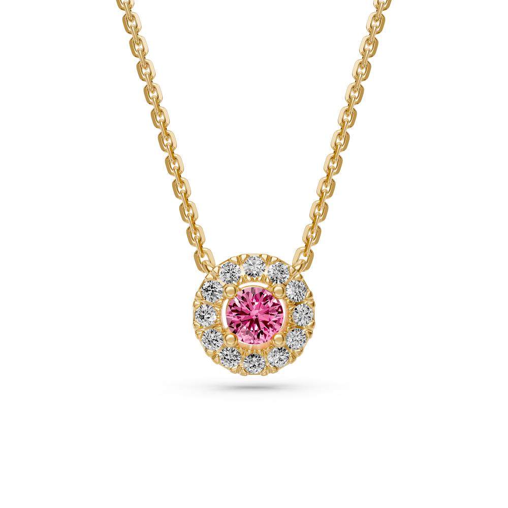 Pink Sapphires and Diamond Halo Necklace