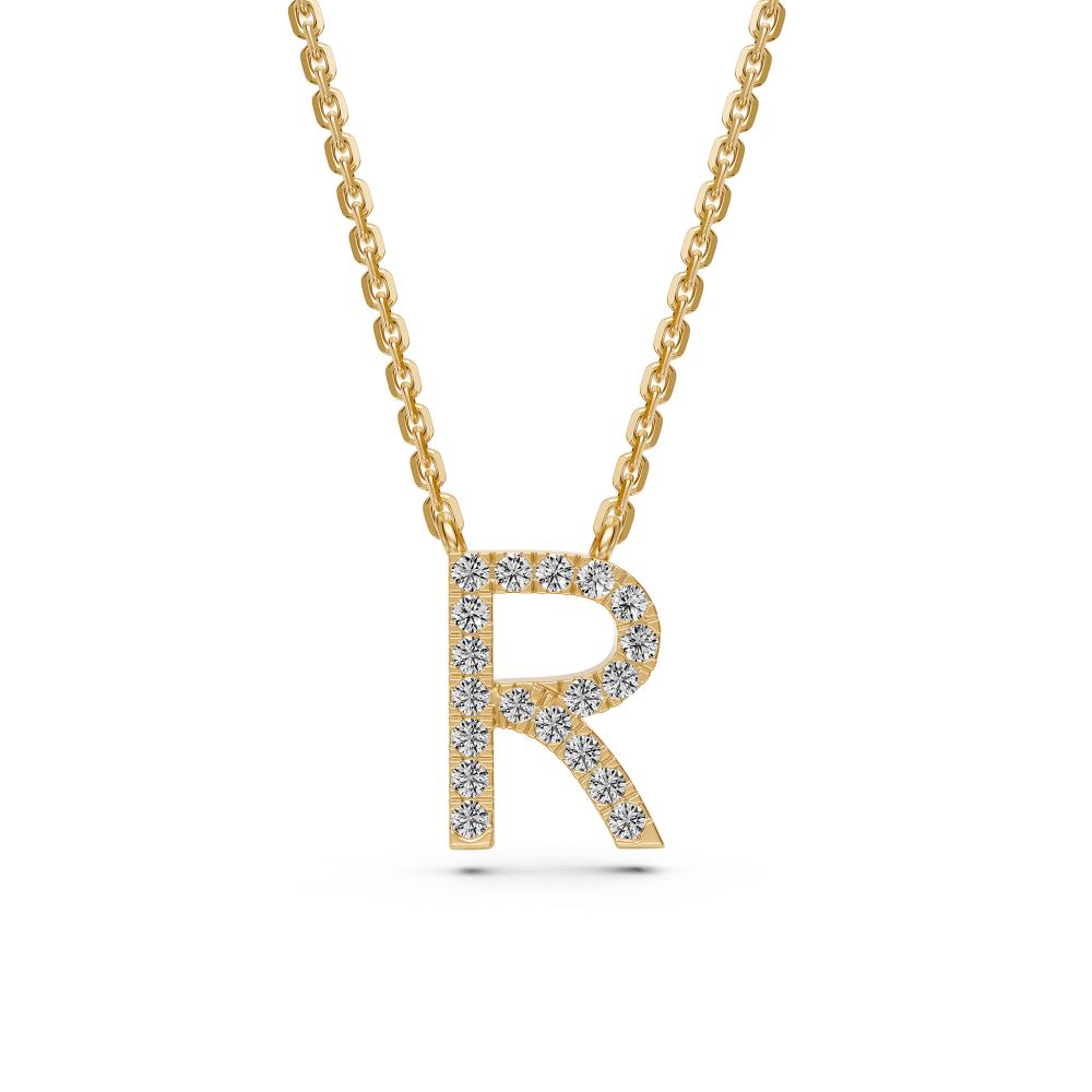 Diamond Letter R Necklace in Yellow Gold