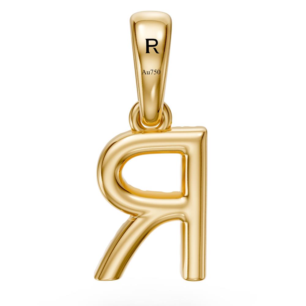 Mini Diamond Letter R Pendant in Yellow Gold