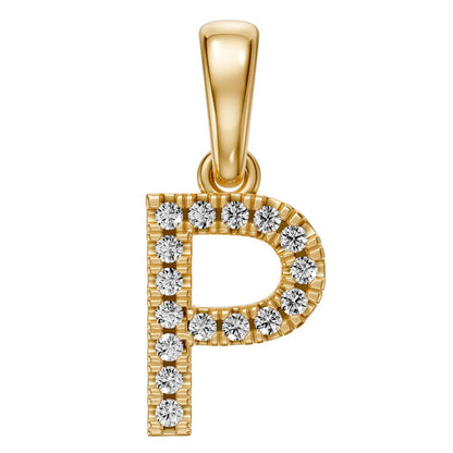 Mini Diamond Letter P Pendant in Yellow Gold