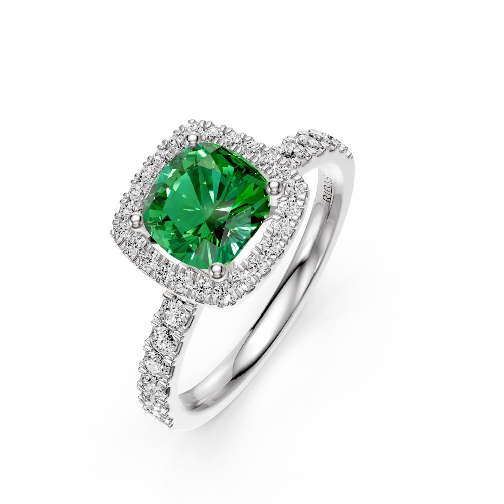 Diamond Ring with Tsavorites in White Gold