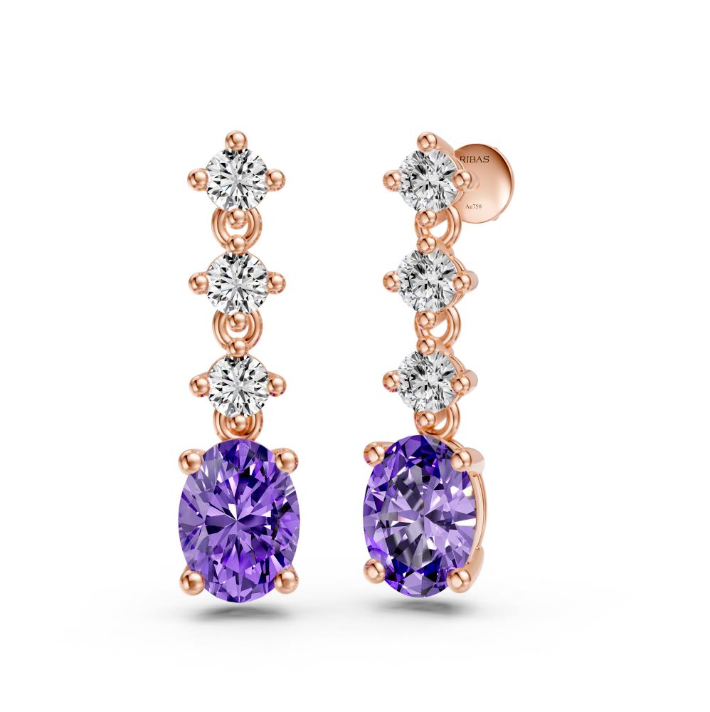 Diamond Earrings with Tanzanite in Rose Gold