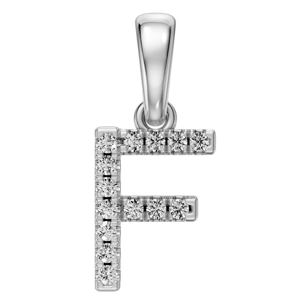 Mini Diamond Letter F Pendant in White Gold