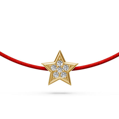 String Bracelet with Diamond in Yellow Gold "Star"