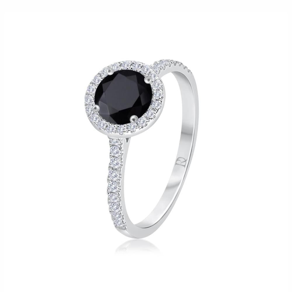 Black Diamond Ring in White Gold