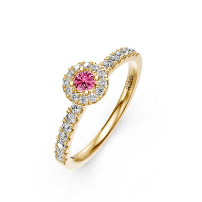Diamond Ring with Pink Sapphire in Yellow Gold