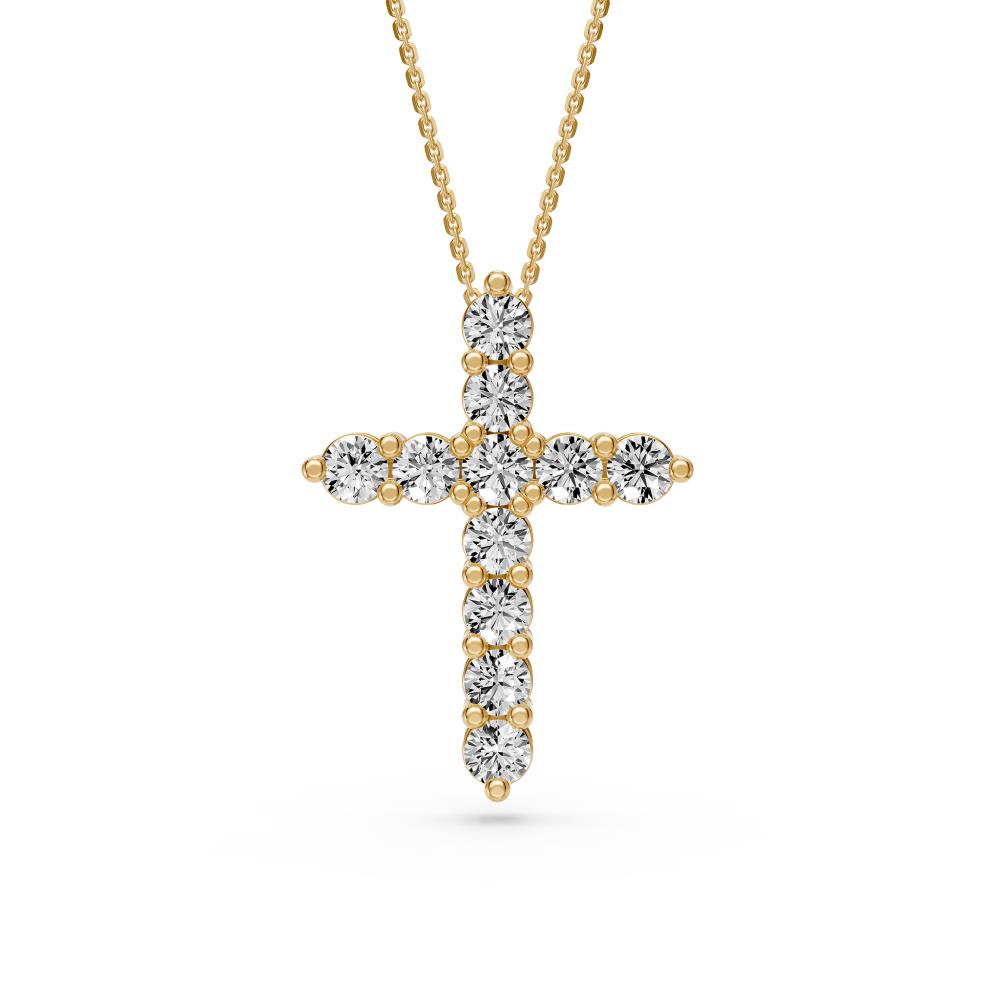 Diamond Cross Pendant in Yellow Gold - Small