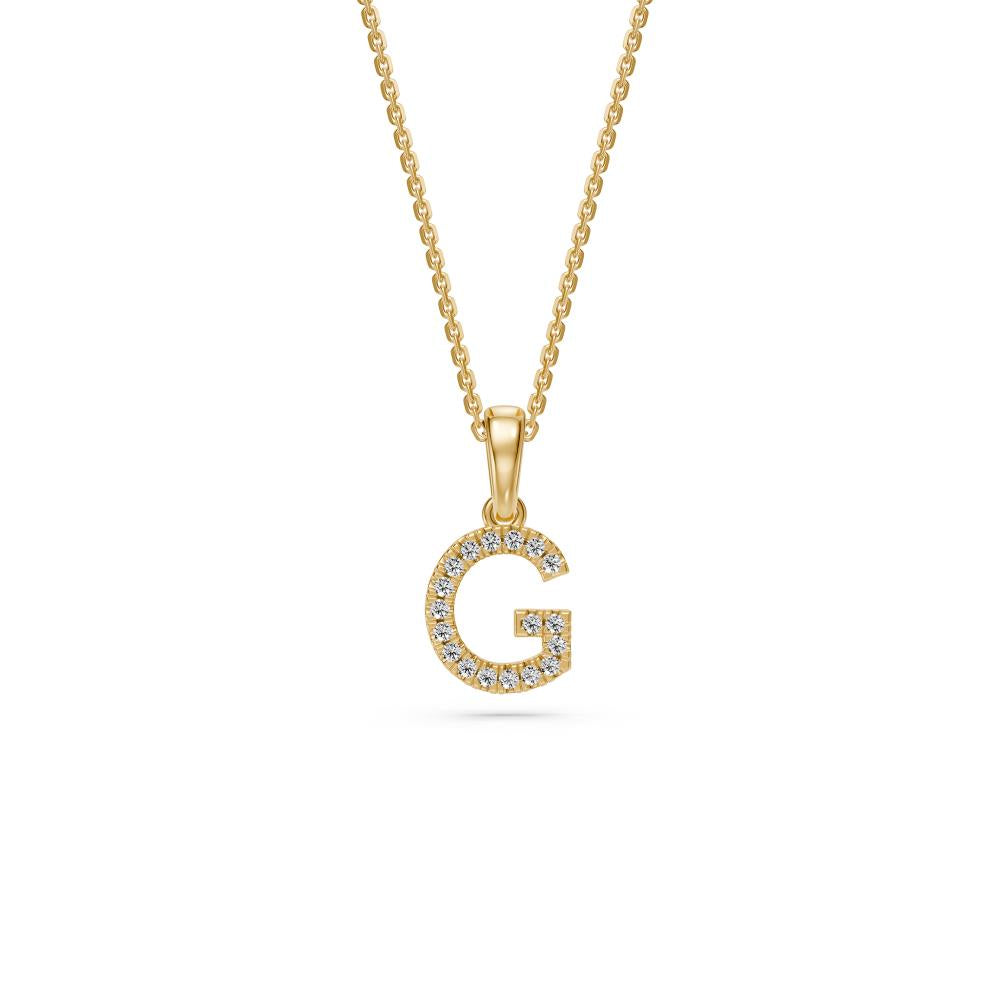 Mini Diamond Letter G Pendant in Yellow Gold