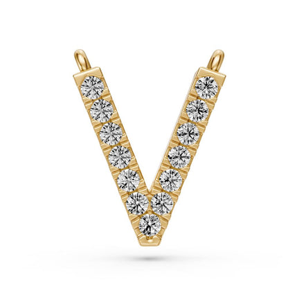 Diamond Letter V Necklace in Yellow Gold