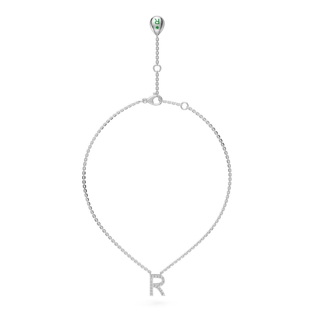 Diamond Letter R Necklace in White Gold