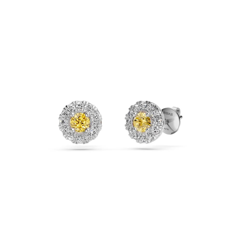 Yellow Sapphire and Diamonds Earrings in White Gold