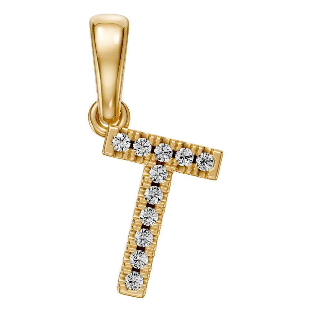Mini Diamond Letter T Pendant in Yellow Gold