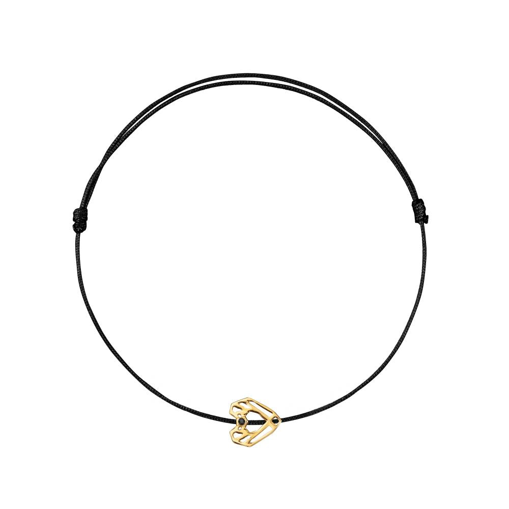 String Bracelet with Black Diamond "Crown Heart"