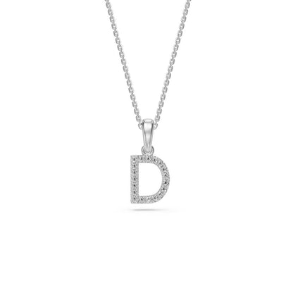 Mini Diamond Letter D Pendant in White Gold