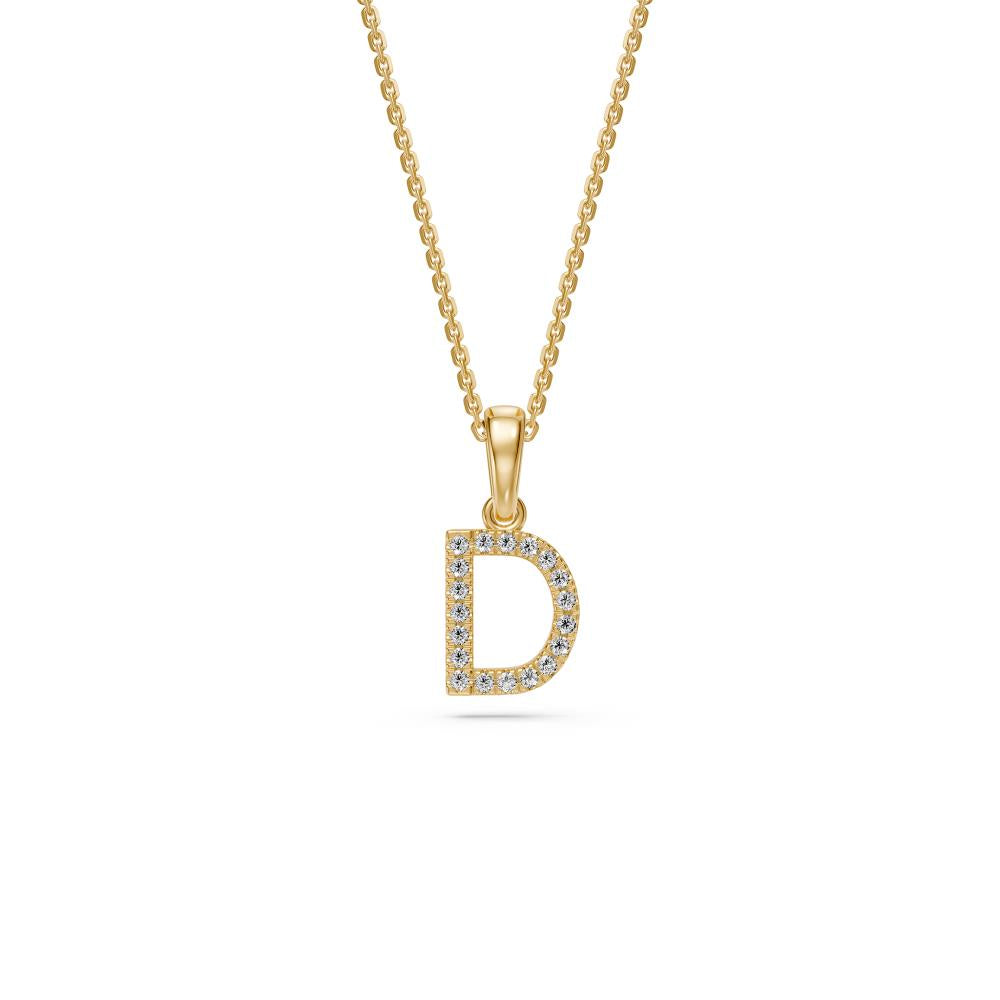 Mini Diamond Letter D Pendant in Yellow Gold