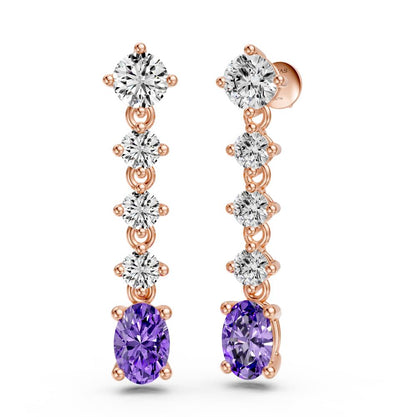 Diamond Earrings with Tanzanite in Rose Gold