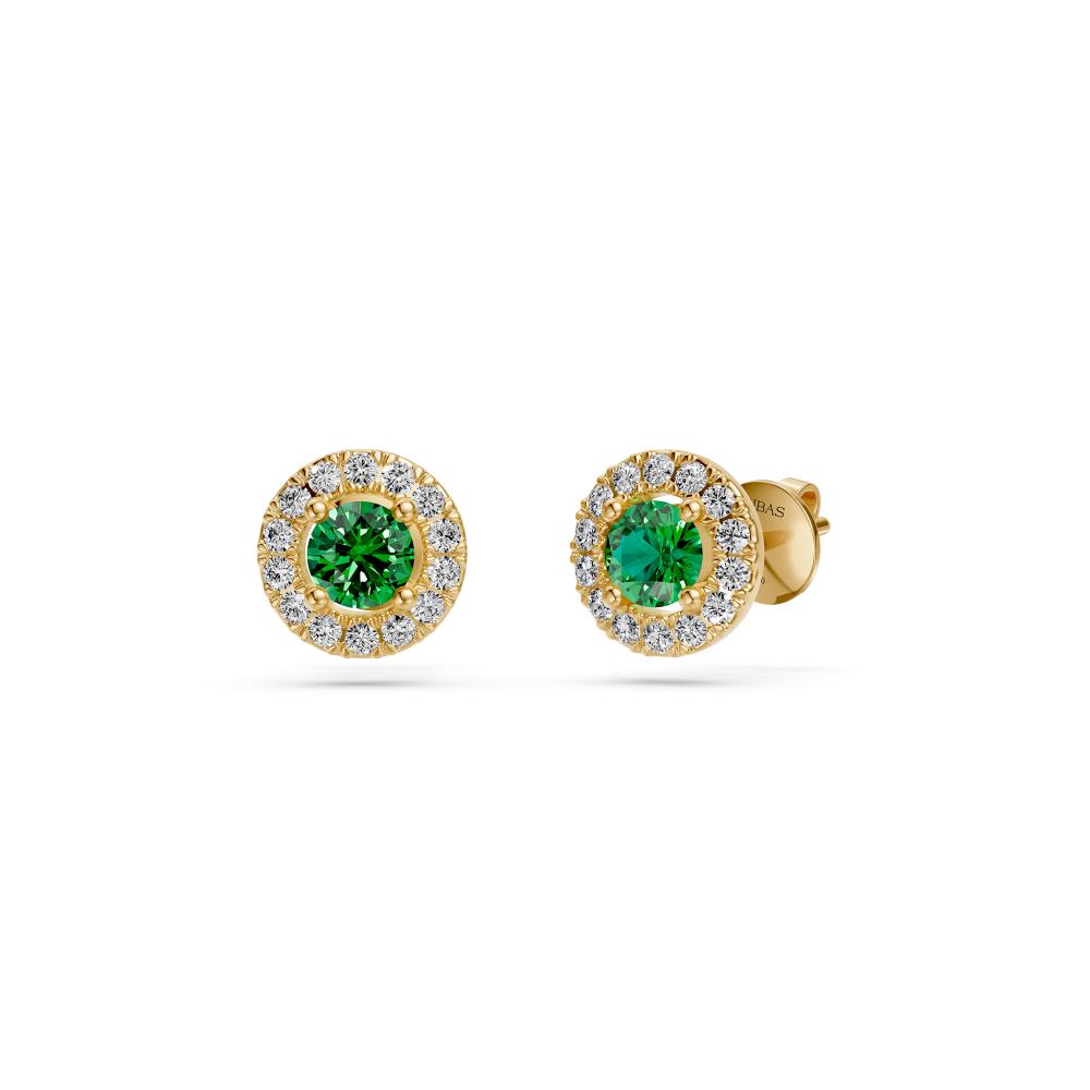 Diamond Earrings with Tsavorites in Yellow Gold