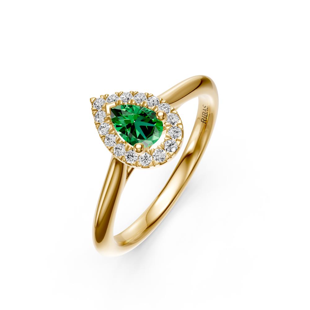 Diamond Ring with Tsavorite in Yellow Gold