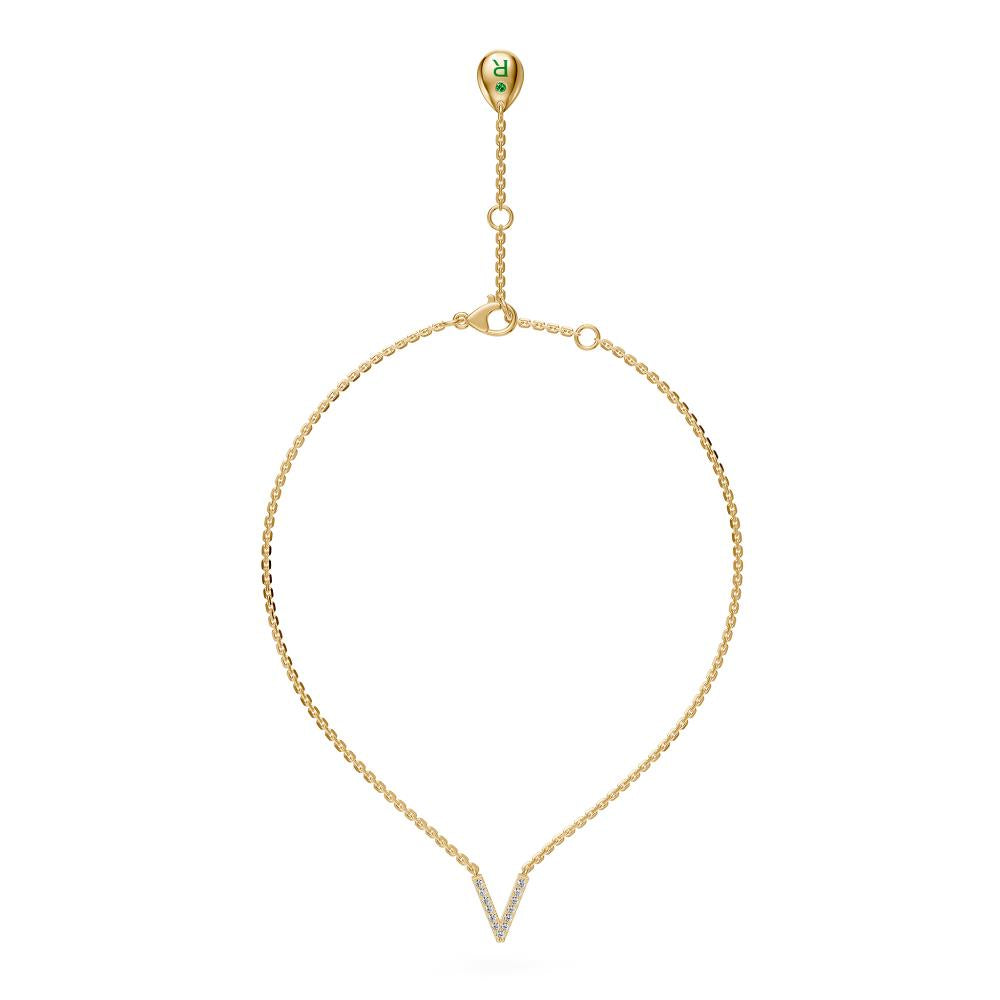 Diamond Letter V Necklace in Yellow Gold