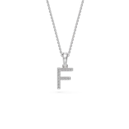 Mini Diamond Letter F Pendant in White Gold