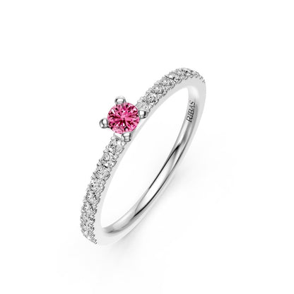 Diamond Ring with Pink Sapphire in White Gold