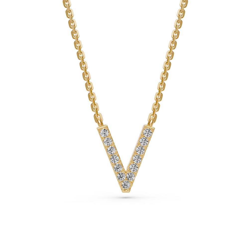 Diamond Letter V Necklace in Yellow Gold
