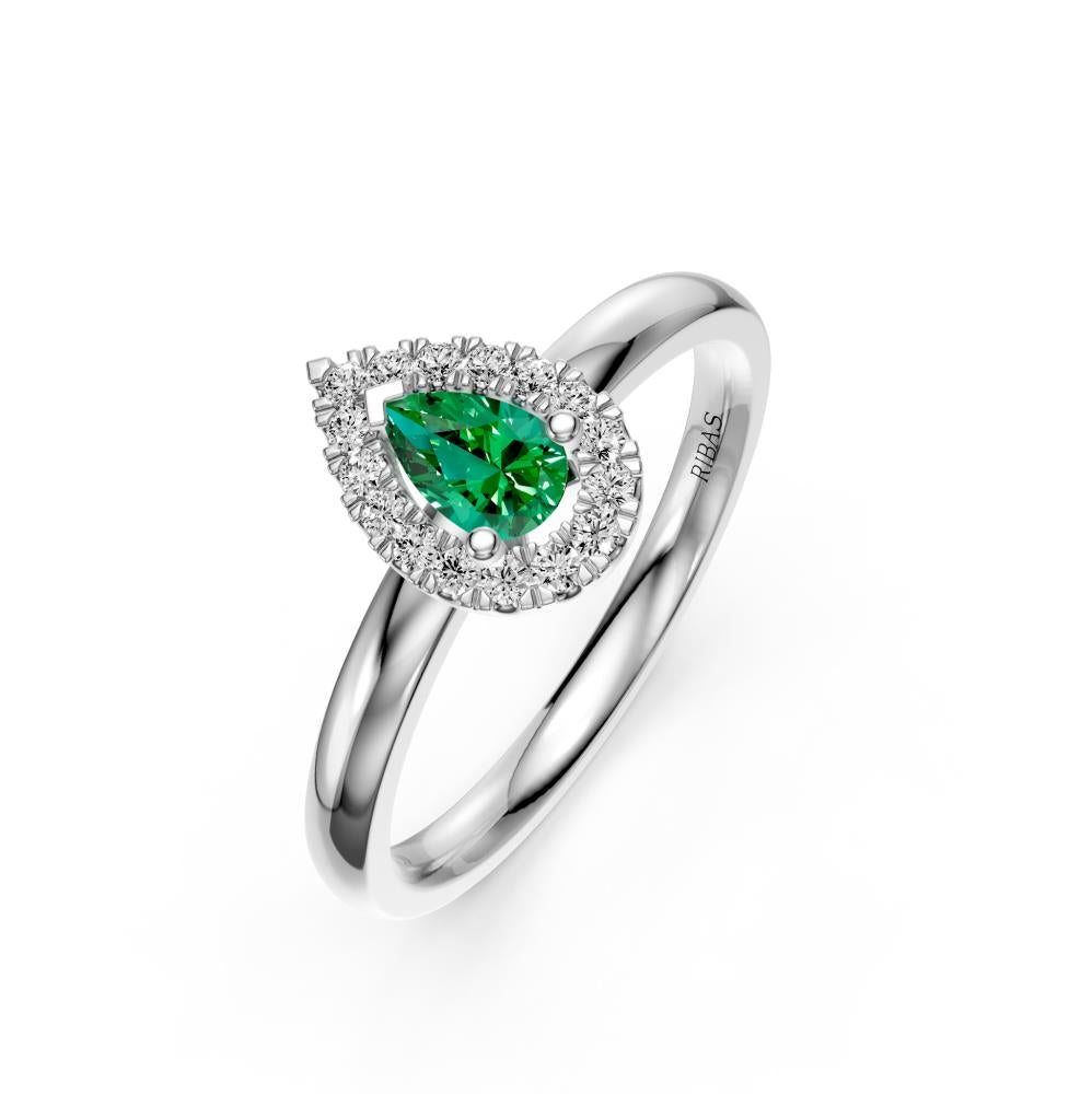 Diamond Ring with Tsavorites in White Gold